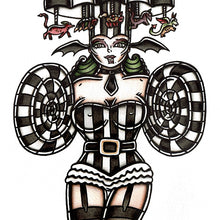 Load image into Gallery viewer, American Traditional tattoo flash Lady Beetlejuice Pinup watercolor painting.
