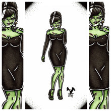 Load image into Gallery viewer, American Traditional tattoo flash Frankenstein Pinup watercolor painting.
