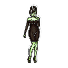 Load image into Gallery viewer, American Traditional tattoo flash Lady Frankenstein Pinup watercolor sticker.
