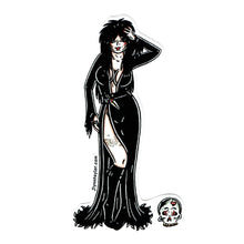 Load image into Gallery viewer, American traditional tattoo flash Gothic Elvira Mistress of the Dark  Pinup sticker.
