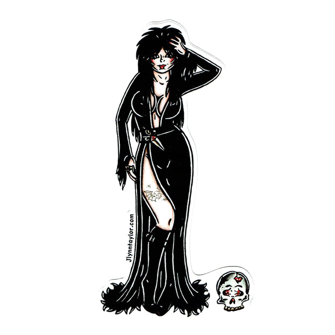 American traditional tattoo flash Gothic Elvira Mistress of the Dark  Pinup sticker.