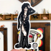 Load image into Gallery viewer, American traditional tattoo flash Gothic Elvira Mistress of the Dark  Pinup sticker.
