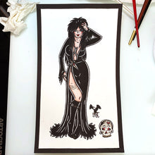 Load image into Gallery viewer, American Traditional Elvira Pinup painting.
