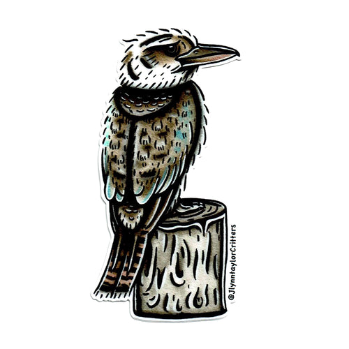 American traditional tattoo flash Laughing Kookaburra watercolor sticker.