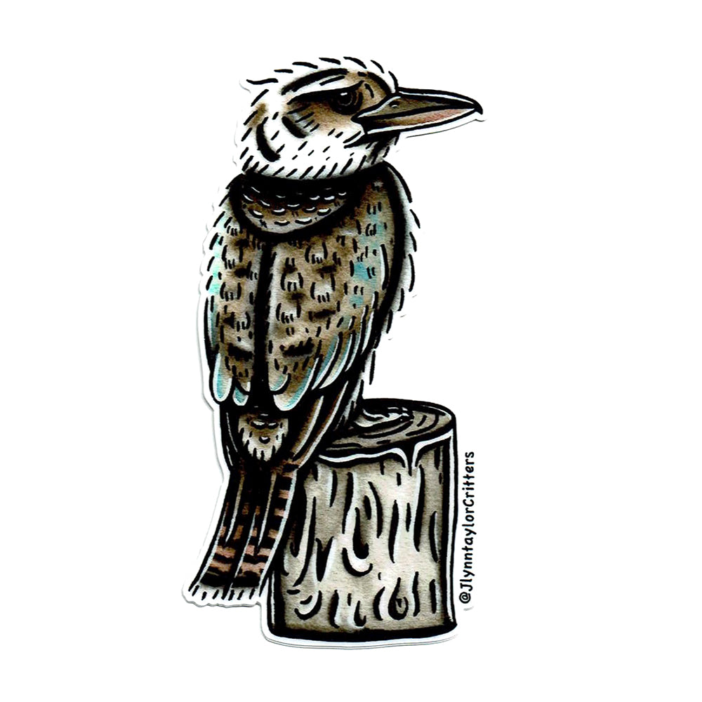 American traditional tattoo flash Laughing Kookaburra watercolor sticker.