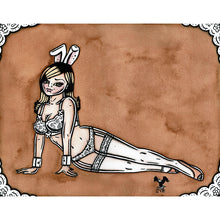 Load image into Gallery viewer, American Traditional tattoo flash Lingerie Bunny Pinup commissioned watercolor painting.
