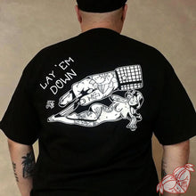 Load image into Gallery viewer, Tattoo style pinstriping hand and pinup tee shirt.
