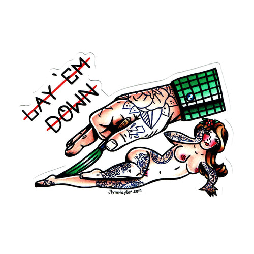American traditional tattoo flash Pinstriping Pinup watercolor sticker.