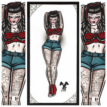 Load image into Gallery viewer, American Traditional tattoo flash Rockabilly Pinup watercolor painting.
