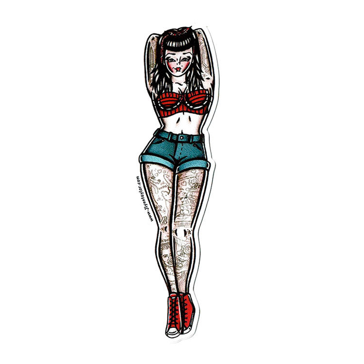 American traditional tattoo flash Rockabilly Pinup watercolor sticker.