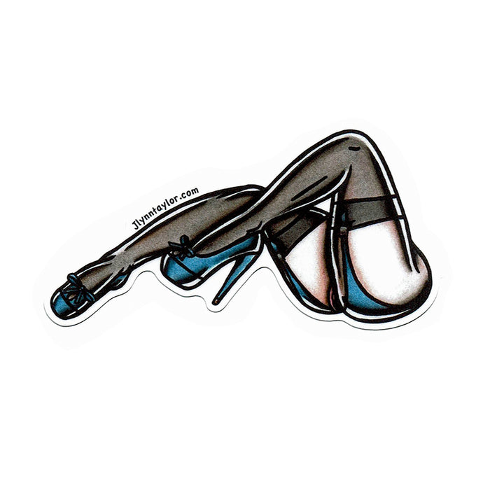 American traditional tattoo flash lingerie legs pinup watercolor sticker.