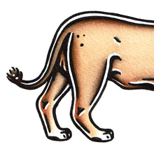 Load image into Gallery viewer, American traditional tattoo flash wildlife illustration African Lion ink and watercolor painting.

