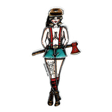 Load image into Gallery viewer, American traditional tattoo flash Lumberjack Pinup watercolor sticker.
