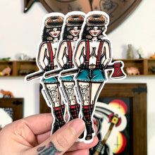 Load image into Gallery viewer, American traditional tattoo flash Lumberjack Pinup watercolor sticker.
