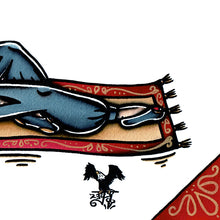Load image into Gallery viewer, American traditional tattoo flash Magic Carpet Genie Pinup watercolor painting.
