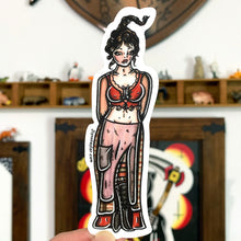 Load image into Gallery viewer, American Traditional tattoo flash Hocus Pocus Mary Sanderson Pinup watercolor sticker. 
