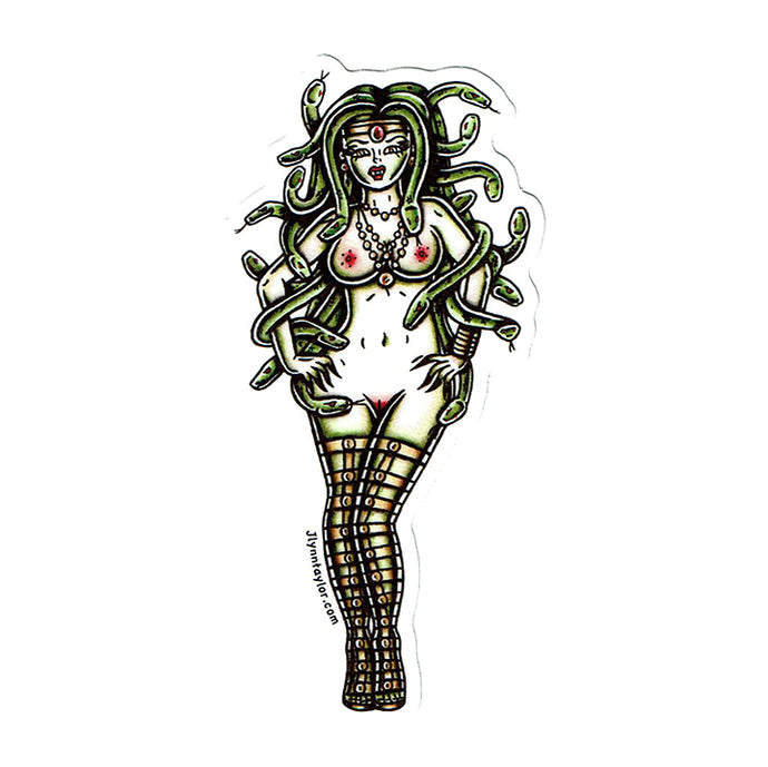 American traditional tattoo flash Medusa Pinup watercolor sticker.