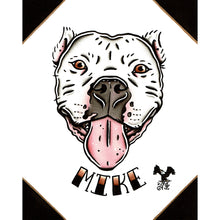 Load image into Gallery viewer, American traditional tattoo flash Pitbull Pet Portrait watercolor painting commission.

