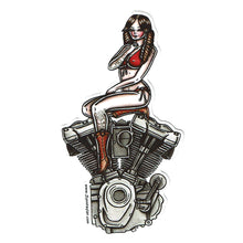 Load image into Gallery viewer, Tattoo flash style Harley Davidson Milwaukee Eight engine pinup sticker.

