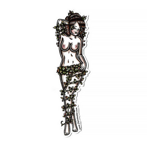 American traditional tattoo flash Poison Ivy Pinup watercolor sticker.