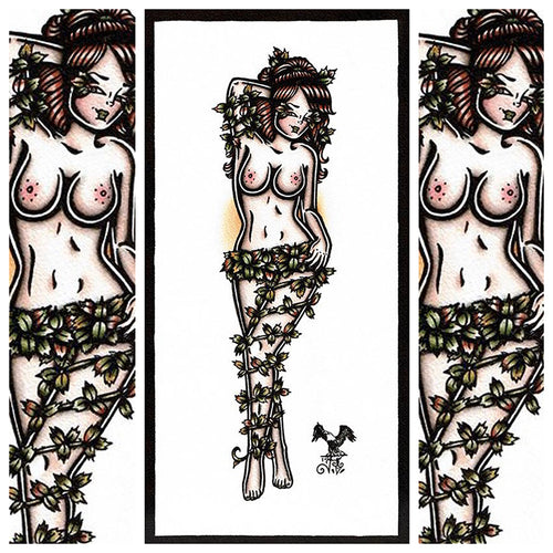 American Traditional tattoo flash sexy Poison Ivy pinup spitshade painting.