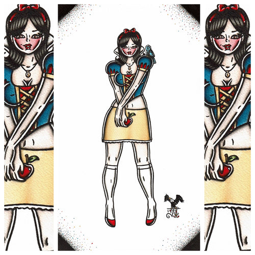 American Traditional tattoo flash sexy Snow White pinup spitshade painting.