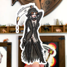 Load image into Gallery viewer, American traditional tattoo flash Naughty Reaper Pinup watercolor sticker.
