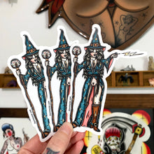 Load image into Gallery viewer, American traditional tattoo flash Naughty Wizard Pinup watercolor sticker.
