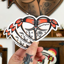 Load image into Gallery viewer, American Traditional tattoo flash Orange Scrunch Butt Booty Heart watercolor sticker.
