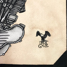 Load image into Gallery viewer, American Traditional tattoo flash sexy Harley-Davidson Panhead engine pinup spitshade painting.
