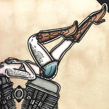 Load image into Gallery viewer, American Traditional tattoo flash sexy Harley-Davidson Panhead engine pinup spitshade painting.
