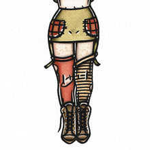 Load image into Gallery viewer, American traditional tattoo flash Pipi Longstocking Pinup watercolor painting.
