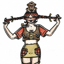 Load image into Gallery viewer, American traditional tattoo flash Pipi Longstocking Pinup watercolor painting.
