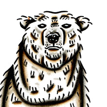 Load image into Gallery viewer, American traditional tattoo flash wildlife illustration Polar Bear ink and watercolor painting.
