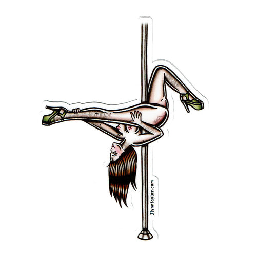 American traditional tattoo flash Pole Dancer Pinup watercolor sticker.