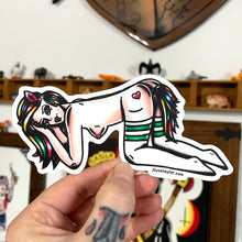 Load image into Gallery viewer, American traditional tattoo flash Naughty Pony Pinup watercolor sticker.

