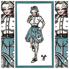 Load image into Gallery viewer, American traditional tattoo flash sexy 1950s poodle skirt pinup spitshade painting.
