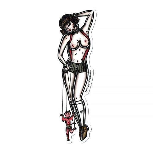 American traditional tattoo flash Puppeteer Pinup watercolor sticker.