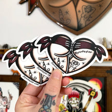 Load image into Gallery viewer, American Traditional tattoo flash Purple Scrunch Butt Booty Heart watercolor sticker.

