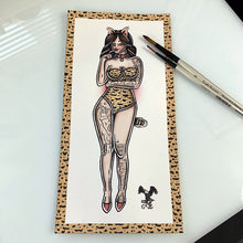 Load image into Gallery viewer, American traditional tattoo flash sexy pussycat pinup spitshade painting.
