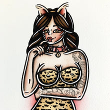 Load image into Gallery viewer, American traditional tattoo flash sexy pussycat pinup spitshade painting.
