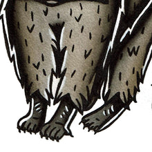 Load image into Gallery viewer, American traditional tattoo flash wildlife illustration Raccoon ink and watercolor painting.
