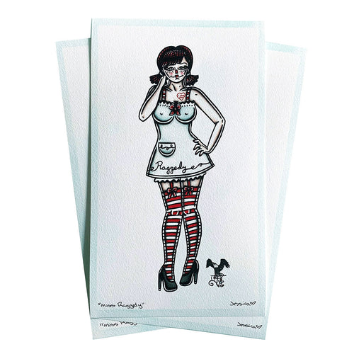 American traditional tattoo flash Raggedy Anne Pinup watercolor print.