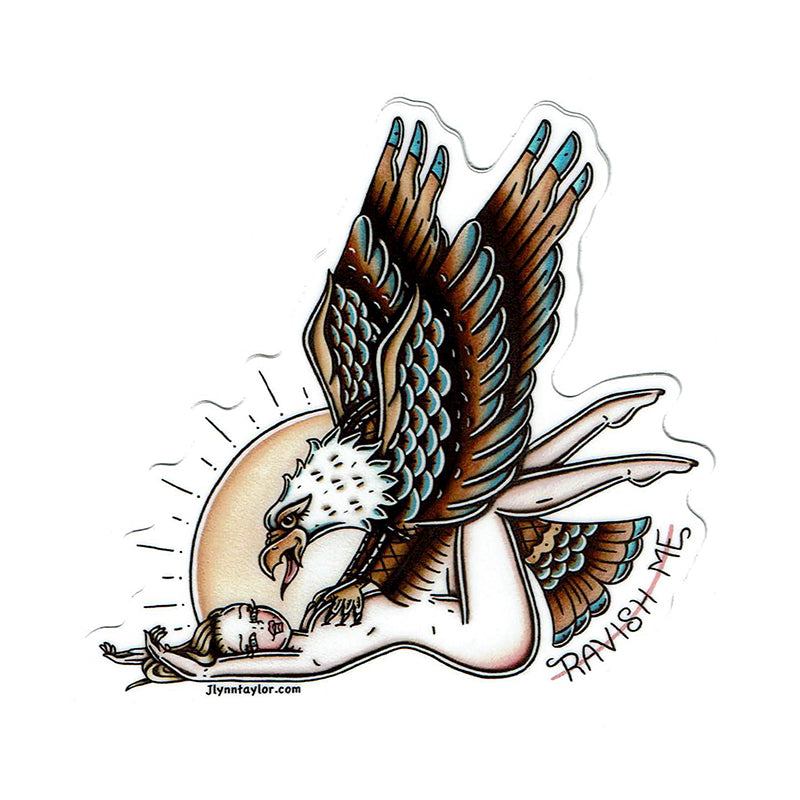 American traditional tattoo flash eagle and pinup watercolor sticker.