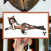 Load image into Gallery viewer, American traditional tattoo flash Red Fox Pinup watercolor painting.
