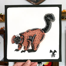 Load image into Gallery viewer, American traditional tattoo flash wildlife illustration Red Ruffed Lemur ink and watercolor painting.
