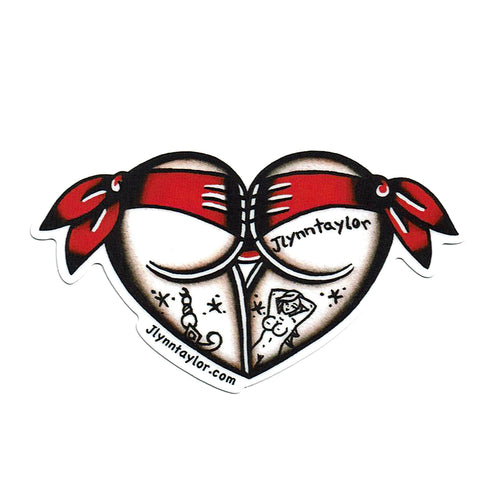 American Traditional tattoo flash Red Scrunch Butt Booty Heart watercolor sticker.