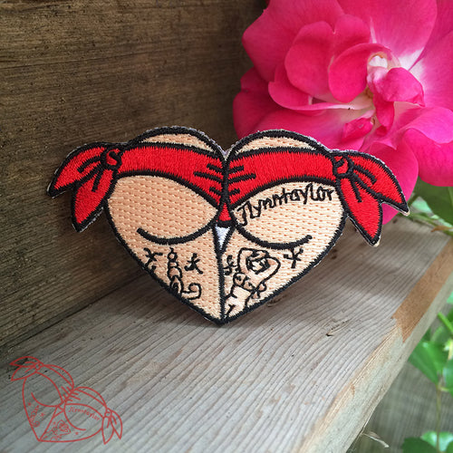 American traditional tattoo flash red scrunch butt bikini butt heart embroidered patch.
