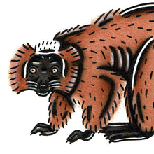 Load image into Gallery viewer, American traditional tattoo flash wildlife illustration Red Ruffed Lemur ink and watercolor painting.
