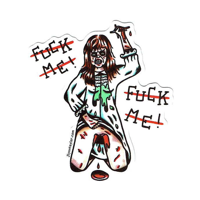 American traditional tattoo flash The Exorcist Regan Pinup watercolor sticker.